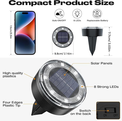 vighep Mini Solar Ground Lights, 2 Pack Solar Lights Outdoor Waterproof, Upgraded LED Flat Landscape Lighting for Outside Pathway Garden Patio Yard Driveway,Cold White