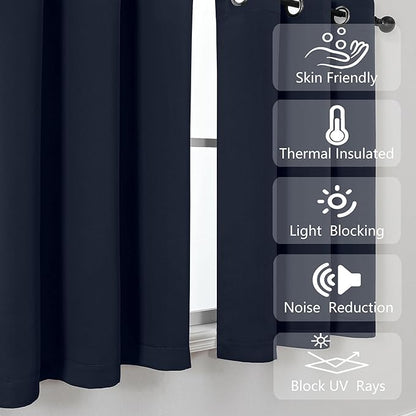 Simplebrand Navy Blue Kitchen Valances for Windows 18 Inches Long 2 Pack, Room Darkening Window Valances for Living Room, Grommet Short Straight Drape Kitchen Curtains for Bedroom Kids Room, 40Wx18L