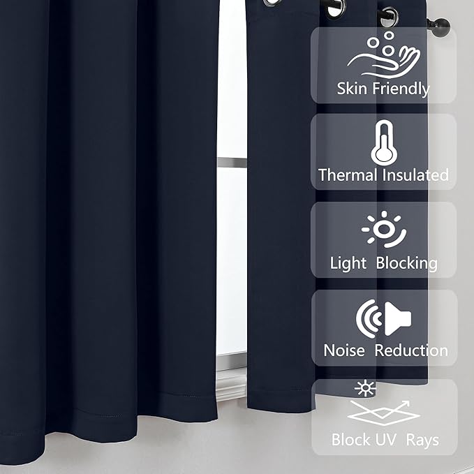 Simplebrand Navy Blue Window Valance for Kitchen 14 Inches Long 2 Panels Set, Room Darkening Valance Curtains for Living Room, Grommet Short Privacy Kitchen Curtains for Bedroom Kids Room, 40Wx14L