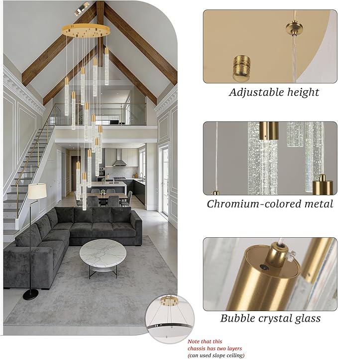 12-Light Pendant Light Fixtures,Gold Pendant Lights Kitchen Island, Modern Light Fixtures for Dining Room, Hallway, Living Room