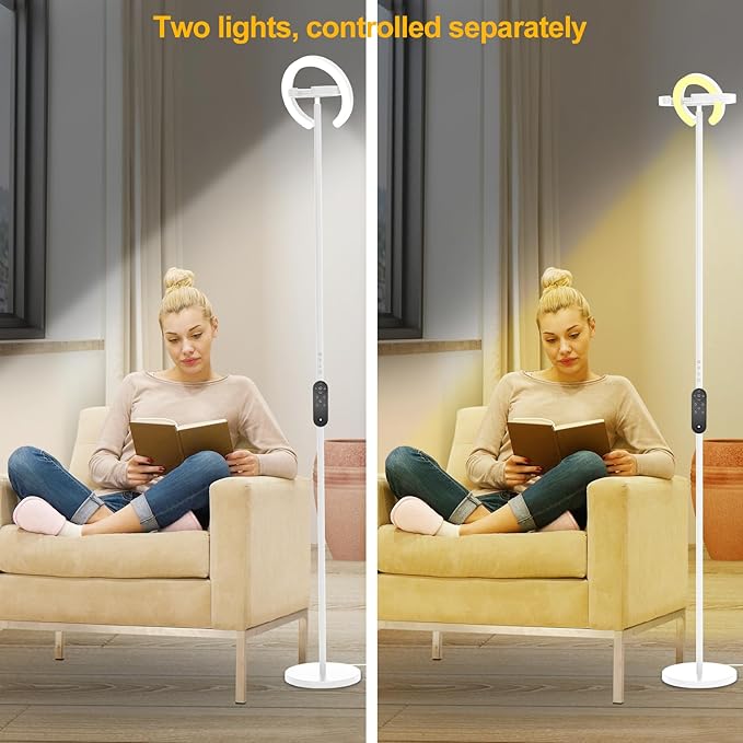 EPABINA Torchiere Floor Lamp for Bedroom, 75.5 Inch Tall Corner Standing Lamp for Living Room with Rotatable Ring Lights, 36W Bright Dimmable LED Floor Light with Remote Control for Reading Office