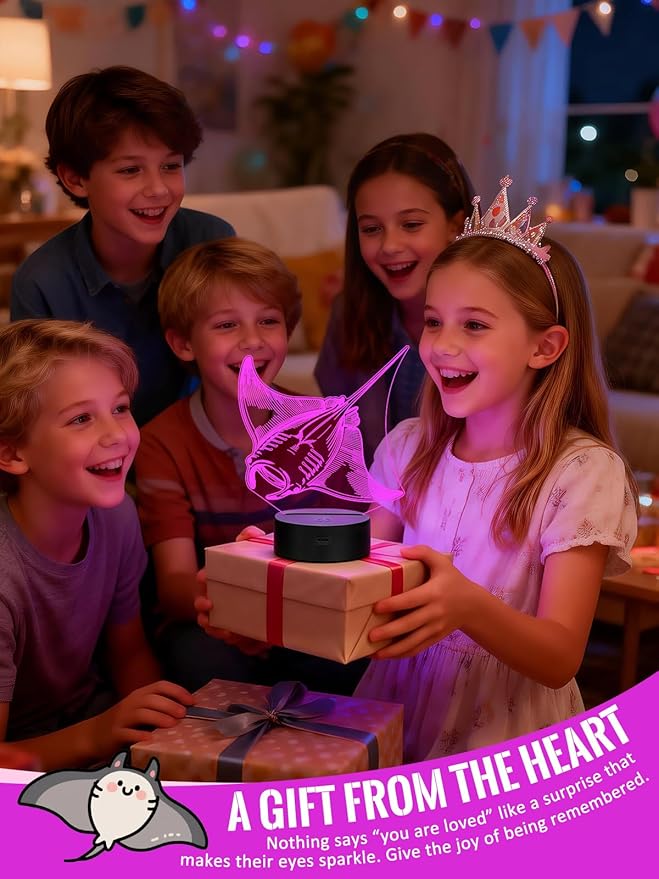 Lampeez Manta Ray 3D Night Light for Kids, LED 16 Colors Remote Control Changing Touch Dimmable Table Desk Lamp, Cute Animal Gifts for Manta Ray Lovers Animal Fans