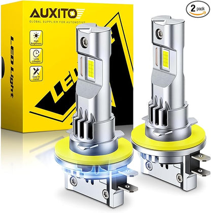 AUXITO Upgraded H11B Bulbs, 1500% Brighter 6500K White with Cooling Fan, 1:1 Mini Size Anti-Flicker, 3 Min Quick Install, 20 Years Long Lifespan, 99% Compatibility, Pack of 2