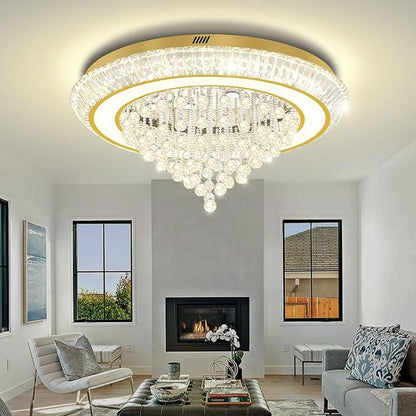 Modern Crystal Chandelier for Living Room, 40in Led Gold Crystal Drop Ceiling Light, Crystals Chandeliers for Dining Room, Living Room, Bedroom