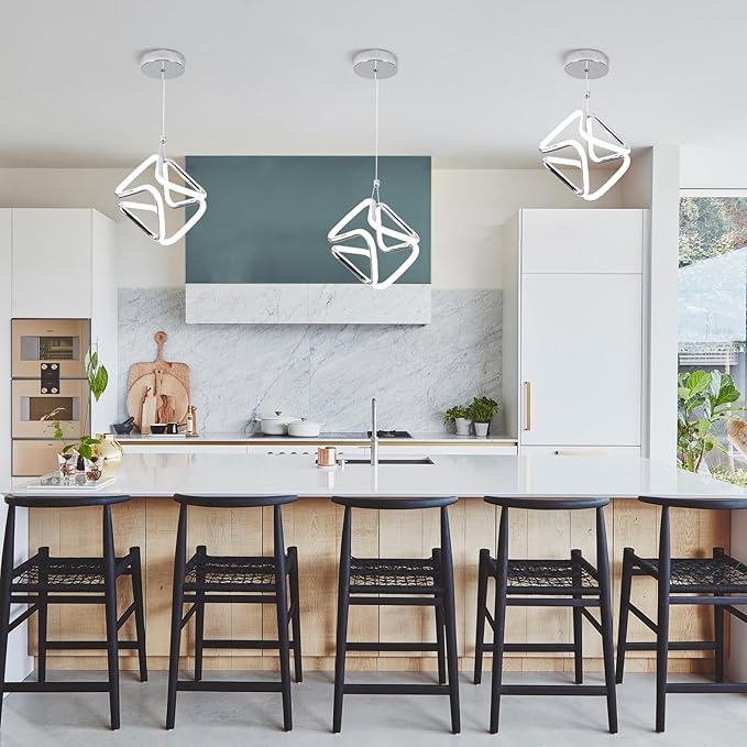 Modern Pendant Light Fixtures,6000K Cool White Chrome Led Pendant Lights for Kitchen Island,Adjustable Kitchen Island Hanging Light Fixture for Dining Room Bedroom Sink, 1 Pack