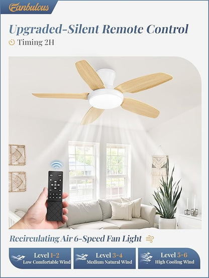 Fanbulous Ceiling Fans with Lights, 42 inch Low Profile Flush Mount Ceiling Fan with Remote/APP Control,Black Modern Ceiling Fan with LED Light for Bedroom Indoor Outdoor-LED Dimmable, 3CCT, 6 Speeds