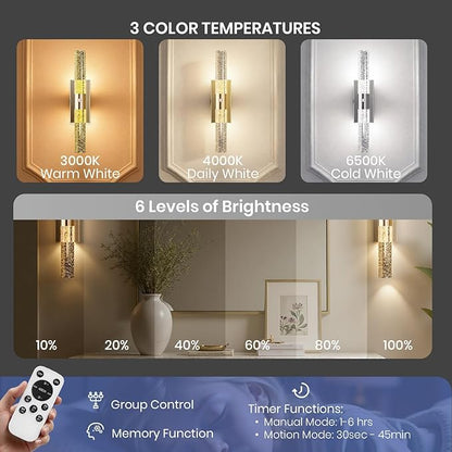 IRONPAX Wall Sconces Battery Operated Set of 2, Wireless Rechargeable Wall Sconce Set of Two, Dimmable Wall Lights with Remote for Bedroom Living Room Hallway Decor (Chrome, Bubble Crystal)
