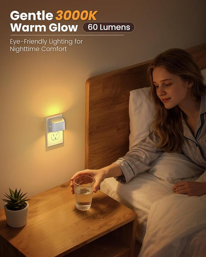 NIORSUN Plug in Night Light, Auto Brightness Sensor Night Light, 3000K Warm White, Ultra-Slim Wall Light for Hallway Bathroom Bedroom Stairs, White, 4 Pack