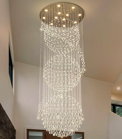 D32'' x H100'' Crystal Chandelier for Entryway High Ceiling Chandeliers Glam Chandelier Modern Large Raindrop Chandeliers LED Dimmable Light Fixtures for Staircaes Foyer Living Room