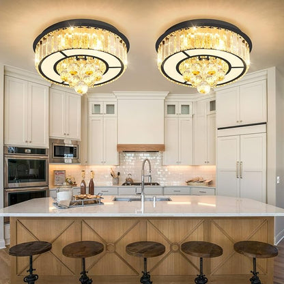 11.8" Black Modern Crystal Chandeliers for Dining Room LED Dimmable Light Fixtures Flush Mount Light Living Room Bedrooms