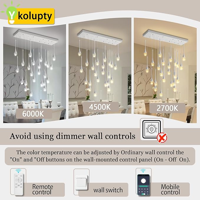 24-Lights Raindrop Chandeliers for Dining Room, Chrome Rectangular Pendant Lights Fixture,Teardrop Pendant Lights Kitchen Island, Adjustable Rectangular Chandelier for Entryway Foyer High Ceiling