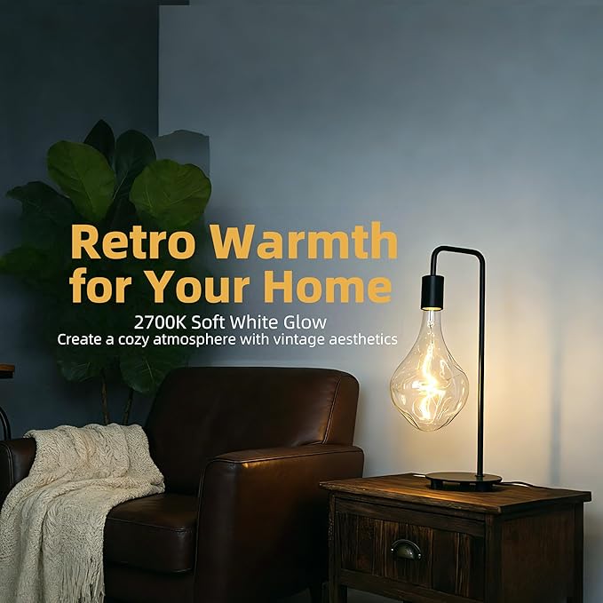 A165 Large Vintage LED Bulb,Dimmable 2700K Soft White Light,8W Oversized Edison Bulb Equivalent To 100W With E26 Base,Irregular Jumbo Globe For Pendant,Giant Decorative Light Floor Lamps 1Pack