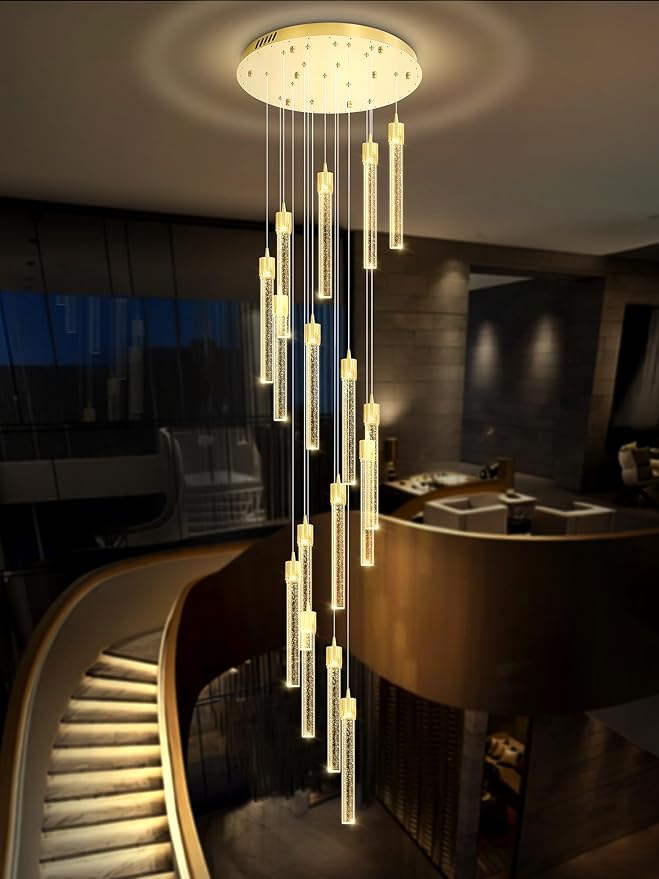 ykolupty H125'' Modern Crystal Chandelier 18-Lights Large Foyer Chandelier Crystal Pendant Ceiling Light for Staircaes Hallway Entrance Gold
