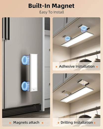 EZVALO 5000mAh Under Cabinet Lighting, 200LM Motion Sensor Light Indoor, Rechargeable Magnetic Under Counter Lights, 3-Inch Wide Panel Dimmable Closet Light for Pantry, Wardrobe, Hallway, Kitchen etc.