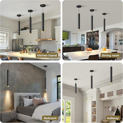 OKELI Modern Black LED Pendant Light for Kitchen Island, 3 Pack – Dimmable Zoomable Pendant, Adjustable Beam Angle, 3 Color Temps 2700K/4000K/6000K, Mini Hanging Light for Bar or Bedroom, 7W 15"