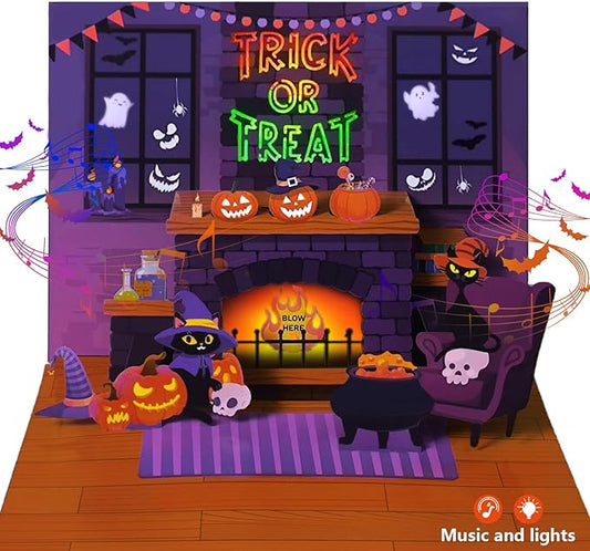 Halloween card，with light and music, 3D pop-up for blowing stove, music playing 'happy halloween' - Blessings, for Kids, Friend, Halloween cardirlfriend, Husband, Him, Women impresses (Purple)