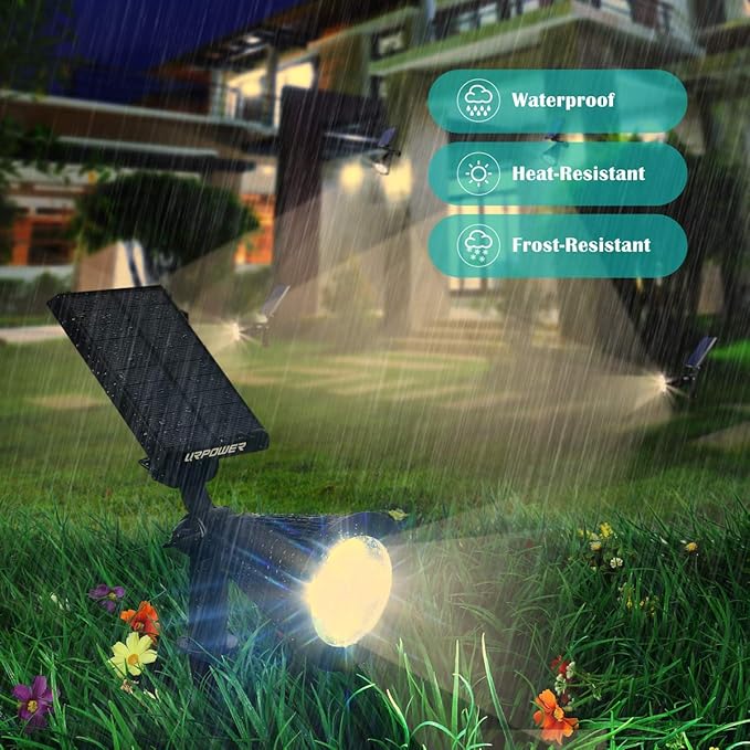 URPOWER Solar Lights Outdoor, 2-in-1 Solar Spot Lights Waterproof with 2 Lighting Modes, Adjustable Solar Powered Spotlights Auto On/Off Landscape Lights for Yard Garden Pathway, 2 Pack (Warm White)