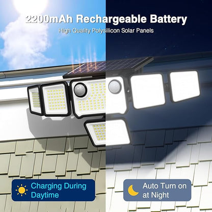 6000LM Solar Lights Outdoor Waterproof, 6 Heads Solar Flood Lights Outdoor with 2 Motion Sensor, 310 LED Motion Light with Remote Control for Yard Outside House Patio 1 Pack