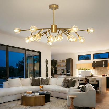 Depuley Modern Gold Sputnik Chandelier: 18-Light Large Crystal Glass Chandelier for Living Room - Kitchen Island Light Fixture Mid Century Hanging Lamp for Dining Room (Included G9 Bulbs)