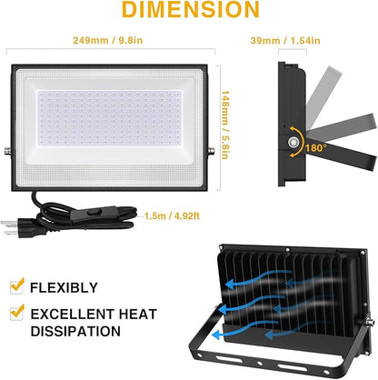 Onforu 2 Pack 100W LED Black Light, Blacklights Flood Light with Plug, IP66 Waterproof Black Flood Lights Neon Glow for Party, Birthday, Halloween, Fluorescent Poster, Body Paint