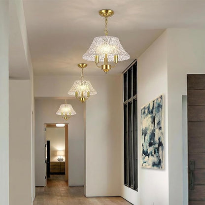 15.08 Inch Modern Large Brass Gold Clear Glass Pendant Light Fixture Bronze Hanging Lamp for Kitchen Island Ceiling Dining Table Foyer Hallway Entry E12 Base UL Socket Hardwired Lampara