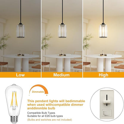 2 Pack Pendant Lights Kitchen Island, Modern Black Pendant Light Fixtures, Mini Chandelier Crystal Kitchen Island Lighting, Hanging Pendant Lights Fixture for Kitchen Island Dining Room Hallway Foyer