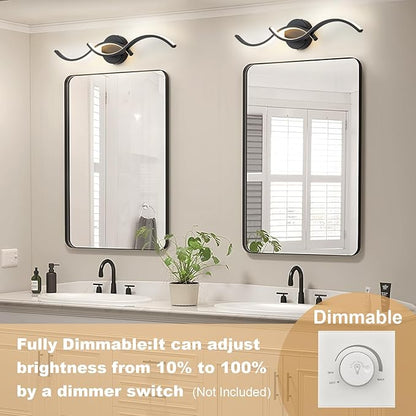 EDISLIVE 24 Inch Black LED Vanity Light, 15W Dimmable Modern Wall Sconce, 3000K Warm White Linear Fixture with Acrylic Strip Shade for Bathroom Mirror Bedroom Makeup