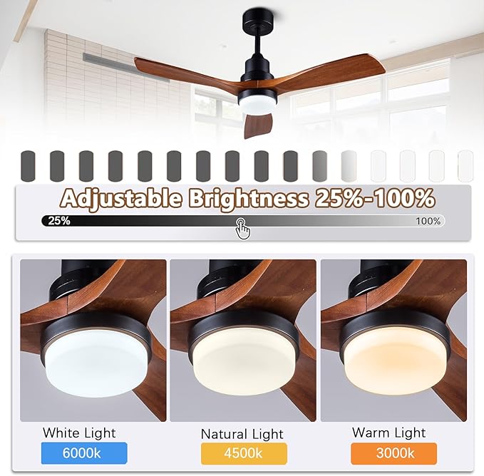 42" Ceiling Fans [with Lighting Remote Control], Indoor Outdoor Modern Wooden Ceiling Fan [with 3 Solid Wood Blades] for Kids' Rooms, bedrooms, Offices and More.…