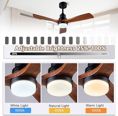 42" Ceiling Fans [with Lighting Remote Control], Indoor Outdoor Modern Wooden Ceiling Fan [with 3 Solid Wood Blades] for Kids' Rooms, bedrooms, Offices and More.…