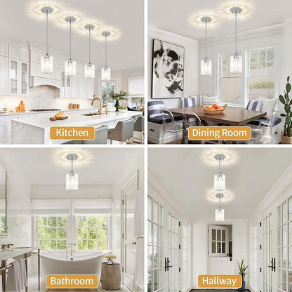 Chrome Crystal Pendant Lights Kitchen Island, Modern Kitchen Pendant Lighting Over Island Dining Room Light Fixtures Adjustable Hanging Pendant Light for Bathroom Hallway Entryway Bedroom Foyer
