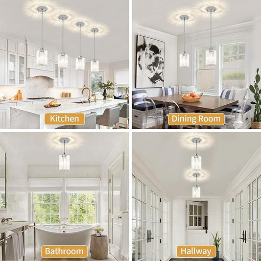 Chrome Crystal Pendant Lights Kitchen Island, Modern Kitchen Pendant Lighting Over Island Dining Room Light Fixtures Adjustable Hanging Pendant Light for Bathroom Hallway Entryway Bedroom Foyer