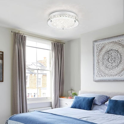 Crystal Ceiling Light 13 Inch Flush Mount Ceiling Light Fixture 4000K Dimmable Chandelier Modern Ceiling Lamp for Bedroom Bathroom Kitchen Island