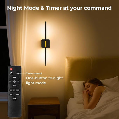 GvvooHome Battery Operated Wall Sconce Detachable 360°Rotate, Wireless Wall Lamp 3000-6500K Dimmable, 10000mAh Rechargeable Wall Light for Bedroom, Living Room，28.3" Black Gold 4 Pack