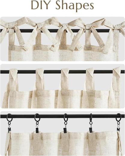 jinchan Tie Top Linen Kitchen Curtains Over Sink 24 Inch Length Tier Curtains Farmhouse Rustic Small Cafe Curtain for Bedroom Living Room Bathroom Half Window Light Filtering Privacy 2 Panels Crude