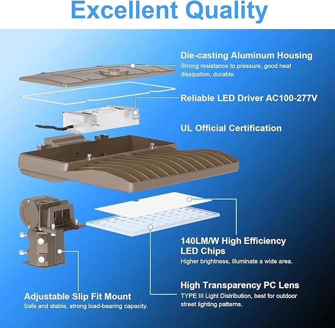 200W LED Parking Lot Lighting UL Listed 28,000LM 5000K LED Shoebox Pole Lights Fixture AC100-277V IP65 Waterproof Slip Fit Mount Commercial Outdoor Street Light for Stadium Roadways
