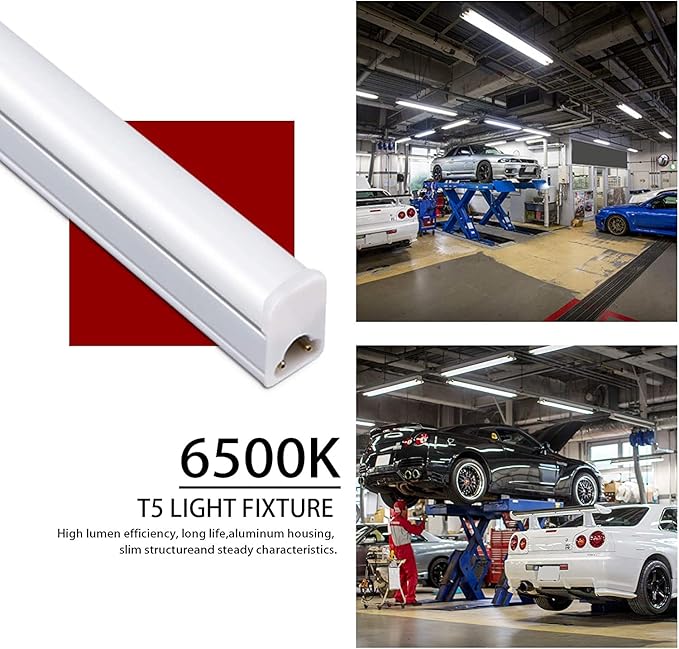 12 Pack 4FT Led Shop Lights, 20W 2200lm 6500K Super Bright Garage Light, T5 4 Foot Shop Lights Ideal for Basement, Storage Room, Warehouse, Linkable Led Lighting Fixture with On/Off Switch