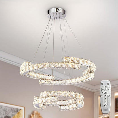 Depuley Modern LED Crystal Chandeliers: 23.6" Curved Ring Chandelier Hanging Crystal Ceiling Light Fixture - 65W Adjustable Height Pendant Light for Living Room Dining Room Bedroom Foyer