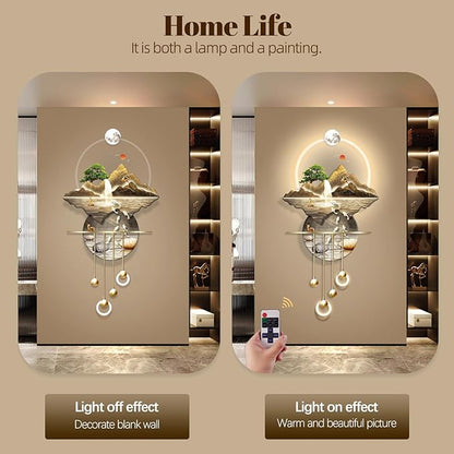 LED Light Decor Wall Art, 3D Art Wall Decor with Light, Decors Walls Sculptures Large 3D Art, Decors Walls Sculptures Lighting Modern, Plug-in Power Supply, Gold A, 23x53in