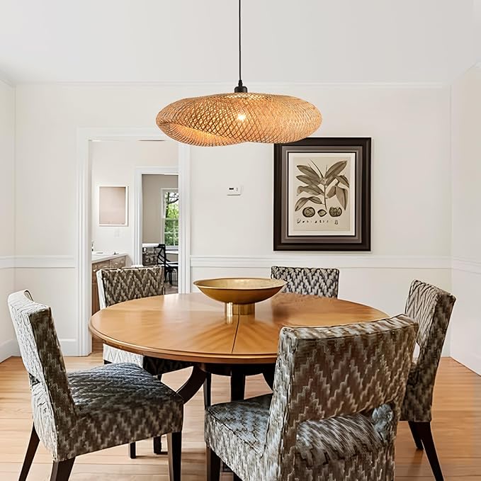 23.64in Bamboo Chandelier Boho Rattan Pendant Lighting Large Wicker Light Fixtures Bohemian Hand-Woven Hanging Ceiling Lights for Kitchen Island Dining Living Room Restaurants Bedroom Cafe