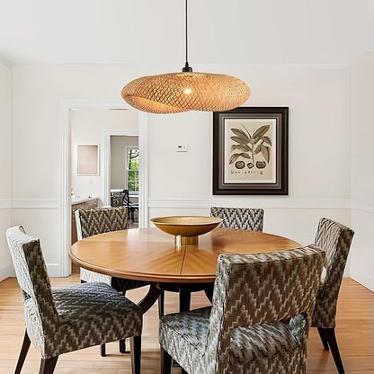 23.64in Bamboo Chandelier Boho Rattan Pendant Lighting Large Wicker Light Fixtures Bohemian Hand-Woven Hanging Ceiling Lights for Kitchen Island Dining Living Room Restaurants Bedroom Cafe
