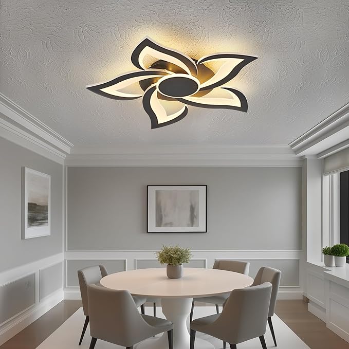 24" Modern Geometric Ceiling Light Fixture, Black Dimmable 3 Colors LED Close to Ceiling Light Fixtures with Remote, Low Profile Flush Mount Ceiling Light for Kitchen, Living Room