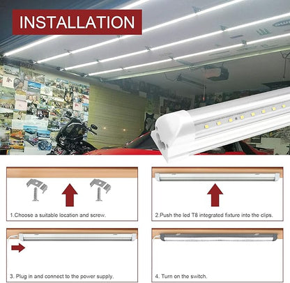 8 Pack T8 led Shop Lights 4ft, 40W 5200LM 5000K Shop Light, Linkable LED Shop Lights for Garage, Workshop, Warehouse, Basement, Clear Cover