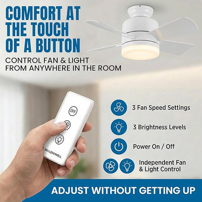 Bell+Howell Socket Breeze 15.4" Socket Fan Light, 5-Speed Deluxe Model – Portable Low Profile Ceiling Fans with Lights and Remote Control – For Bedroom, Kitchen, Living Room