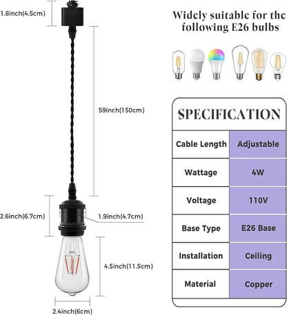 3 Pack RGB Pendant Light for Holiday Decor - H Type Track Compatible White Fixture, E26 Base with RGB Filament Bulbs, Ambient Lighting for Fun Creative Spaces