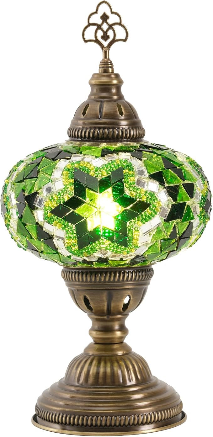 Turkish Lamp, Mosaic Table Lamp, Antique Moroccan Decorative Glass Bohemian Vintage Lamp Shade, Small Desk Tiffany Bedside Stained Glass Lamp with US Plug and E12 Socket