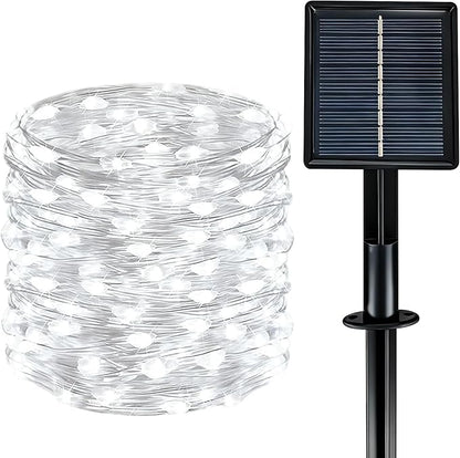 Solar String Lights Outdoor Waterproof 33ft 100LED 8 Modes Twinkle Lights Solar Fairy Lights for Patio, Garden Yard Party Wedding Tree Christmas Halloween Decoration, White