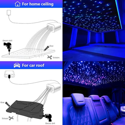 AMKI Dual Color 20W Twinkle Mixed 670pcs 9.8ft Starlight Headliner Kit Fiber Optic Star Ceiling Light Sound Activated Mode APP/Remote Control Dual Port Light Box for Car Home Roof Decor