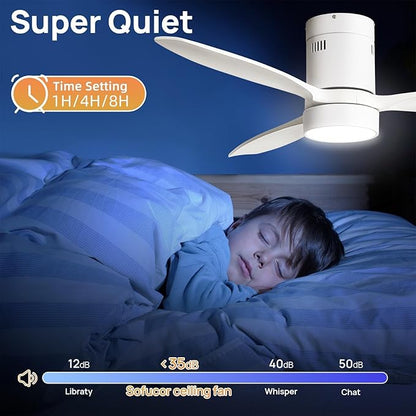 Sofucor 52 Inch Smart Ceiling Fans with Light-Modern Solid Wood Outdoor 3 Blades Ceiling Fan with Light Alexa/Google/APP/Remote Control for Bedroom Living Room Farmhouse Indoor, Quiet DC Motor,White