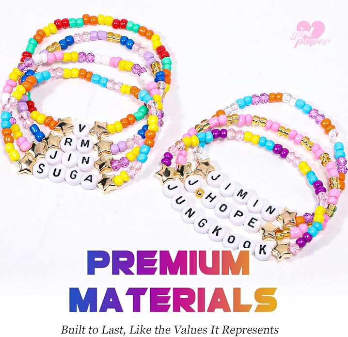 AICase for BT Merch Gifts Toys Inspired Bracelets Birthday Decorations 7 Pcs Stackable Stretch Beaded Friendship Bracelets Costume Cosplay Merchandise Gifts for Fans Women Christmas Stocking
