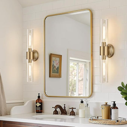 Wall Sconces Set of Two, Modern Bathroom Sconces Wall Lighting with & Clear Glass Glass, Brass Sconces Wall Decor Set of 2 for Bathroom Mirror Bedroom Living Room Hallway